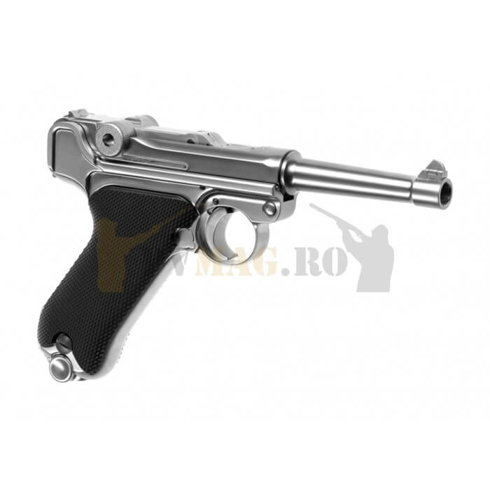 Replica pistol airsoft P08 Argintiu Full Metal GBB
